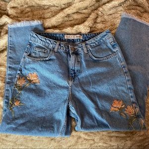 Denim Co. Floral Embroidered High Waist Jeans